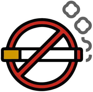No smoking symbol with a crossed-out cigarette and smoke clouds, emphasizing the importance of avoiding smoking for dental health.
