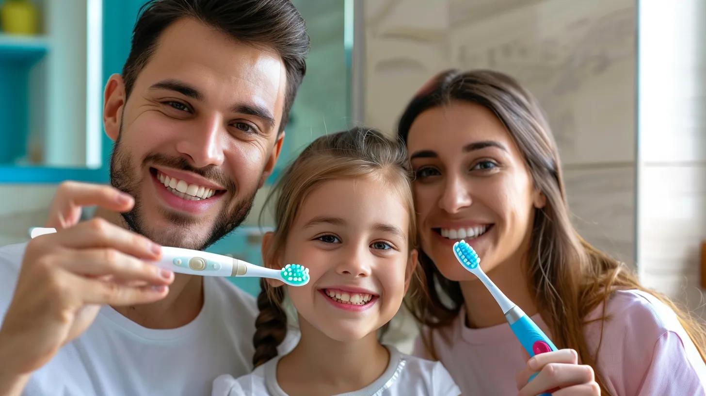 family using electric toothbrushes