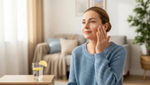 patient-applying-soothing-cream-at-home-after-cosmetic-filler-treatment-emphasizing-aftercare-and-hydration